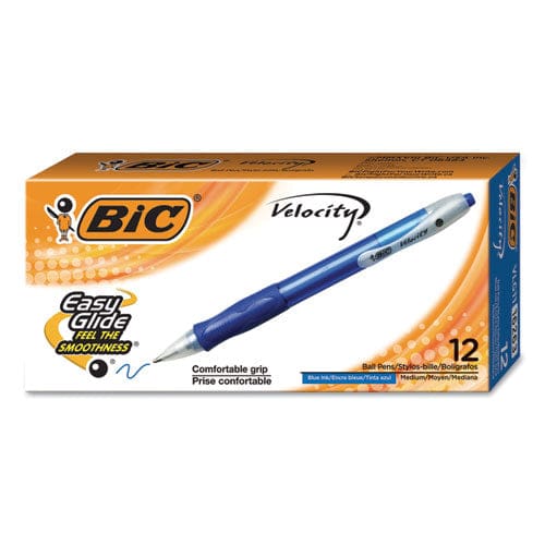 BIC Velocity Easy Glide Ballpoint Pen Retractable Medium 1 Mm Blue Ink Translucent Blue Barrel Dozen - School Supplies - BIC®