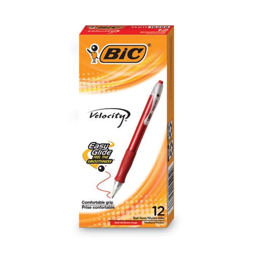 BIC Velocity Easy Glide Ballpoint Pen Retractable Medium 1 Mm Red Ink Translucent Red Barrel Dozen - School Supplies - BIC®