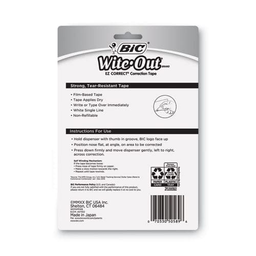 BIC Wite-out Ez Correct Correction Tape Non-refillable Blue/yellow Applicators 0.17 X 400 4/pack - School Supplies - BIC®