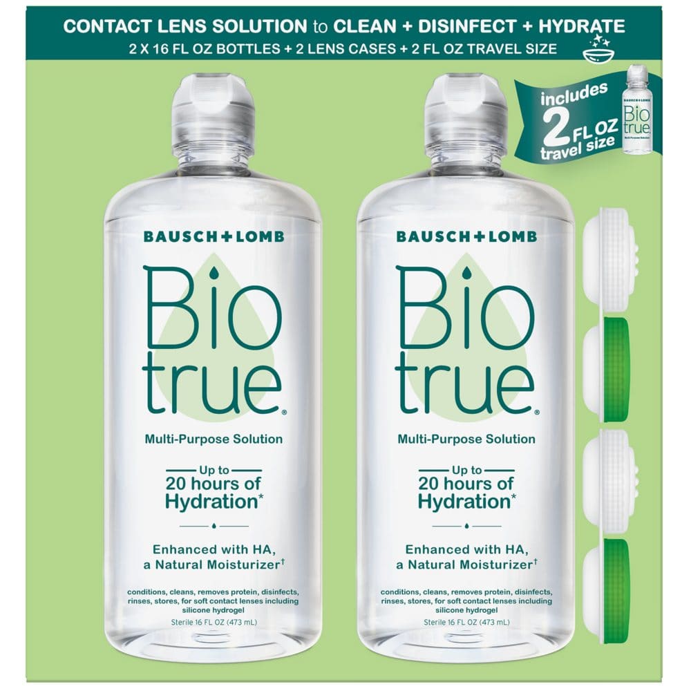 Biotrue Contact Lens Solution for Soft Contact Lenses Multi-Purpose (16 fl. oz. 2 pk. + 2 fl. oz.) - Contact Solution & Eye Drops - Biotrue