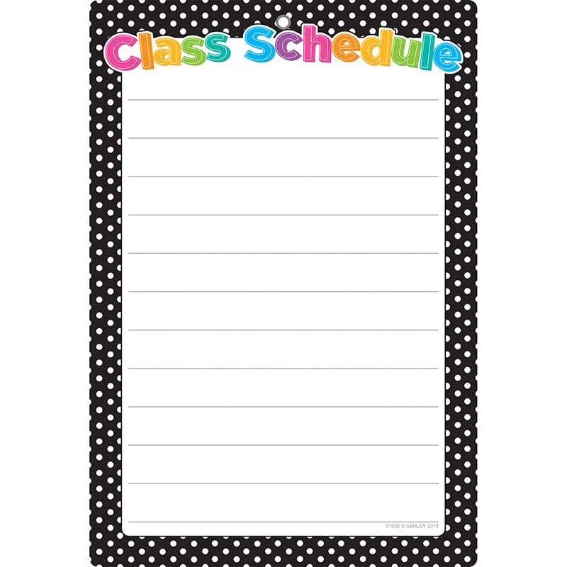 Black White Polka Dots Class Sched Chart Dry-Erase Surface (Pack of 12) - Classroom Theme - Ashley Productions