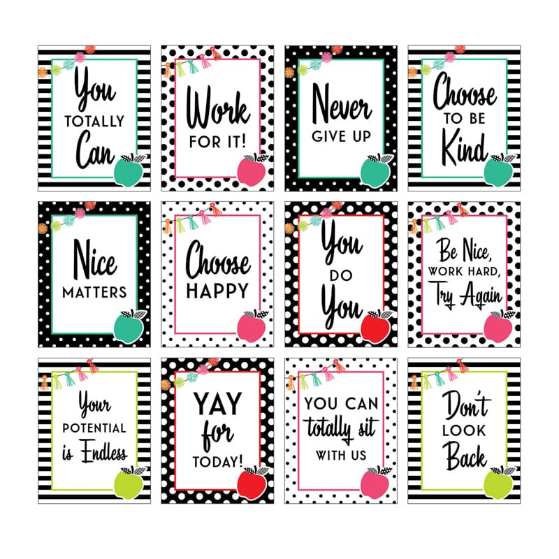 Black White & Stylish Brights Mini Poster Set (Pack of 6) - Classroom Theme - Carson Dellosa Education