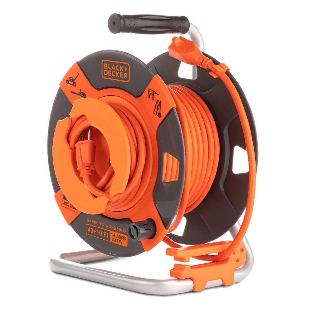 BLACK+DECKER Reverse Cord Reel - 50’ 14AWG SJTW for Electric Tools - Generators & Accessories - BLACK+DECKER