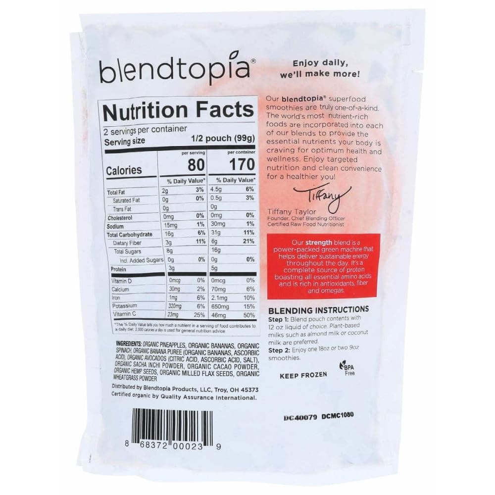 BLENDTOPIA Grocery > Frozen BLENDTOPIA: Strength Superfood Smoothie Kit, 7 oz