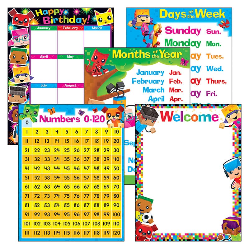 Blockstars Learning Charts Combo Pk Classroom Basics (Pack of 2) - Classroom Theme - Trend Enterprises Inc.