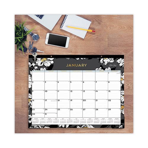 Blue Sky Baccara Dark Desk Pad Baccara Dark Floral Artwork 22 X 17 White/black Sheets Black Binding Clear Corners 2023 - School Supplies -