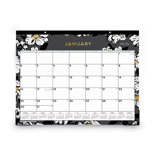 Blue Sky Baccara Dark Desk Pad Baccara Dark Floral Artwork 22 X 17 White/black Sheets Black Binding Clear Corners 2023 - School Supplies -