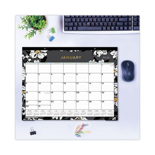 Blue Sky Baccara Dark Desk Pad Baccara Dark Floral Artwork 22 X 17 White/black Sheets Black Binding Clear Corners 2023 - School Supplies -