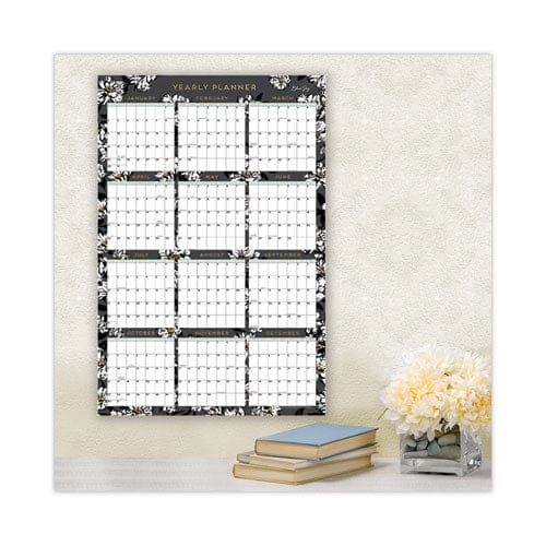 Blue Sky Baccara Dark Laminated Erasable Wall Calendar Floral Artwork 36 X 24 White/black/gold Sheets 12-month (jan-dec): 2023 - School