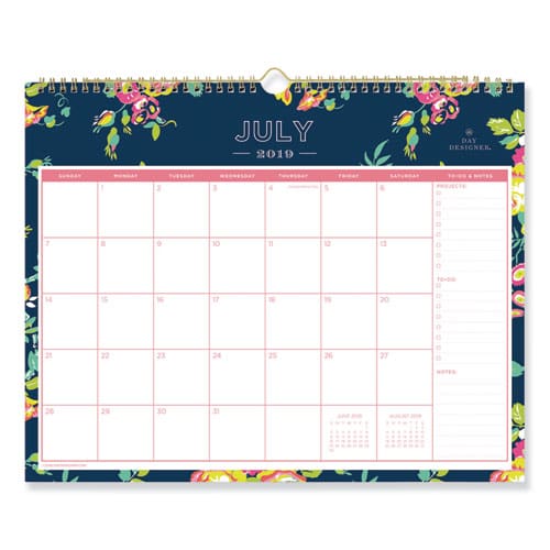 Blue Sky Day Designer Peyton Academic Wall Calendar Floral Artwork 15 X 12 White/navy Sheets 12-month (july-june): 2022-2023 - School