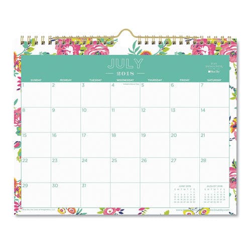 Blue Sky Day Designer Peyton Academic Wall Calendar Floral Artwork 15 X 12 White/navy Sheets 12-month (july-june): 2022-2023 - School