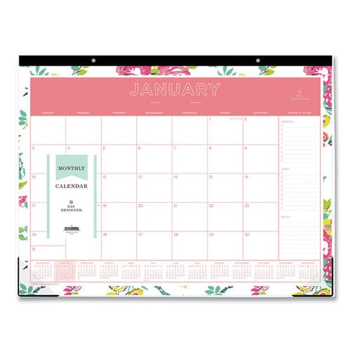 Blue Sky Day Designer Peyton Desk Pad Calendar Floral Artwork 22 X 17 Black Binding Clear Corners 12-month (jan-dec): 2023 - School Supplies