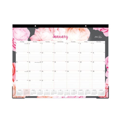 Blue Sky Joselyn Desk Pad Rose Artwork 22 X 17 White/pink/peach Sheets Black Binding Clear Corners 12-month (jan-dec): 2023 - School