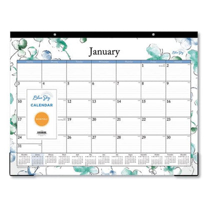 Blue Sky Lindley Desk Pad Floral Artwork 22 X 17 White/blue/green Sheets Black Binding Clear Corners 12-month (jan-dec): 2023 - School