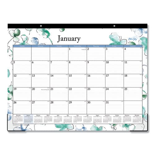 Blue Sky Lindley Desk Pad Floral Artwork 22 X 17 White/blue/green Sheets Black Binding Clear Corners 12-month (jan-dec): 2023 - School