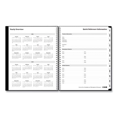 Blue Sky Solid Black Teacher’s Weekly/monthly Lesson Planner Two-page Spread (nine Classes) 11 X 8.5 Black Cover 2022 To 2023 - School