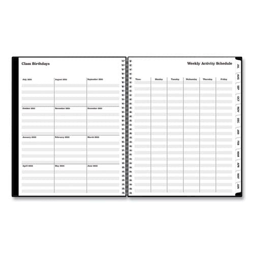 Blue Sky Solid Black Teacher’s Weekly/monthly Lesson Planner Two-page Spread (nine Classes) 11 X 8.5 Black Cover 2022 To 2023 - School