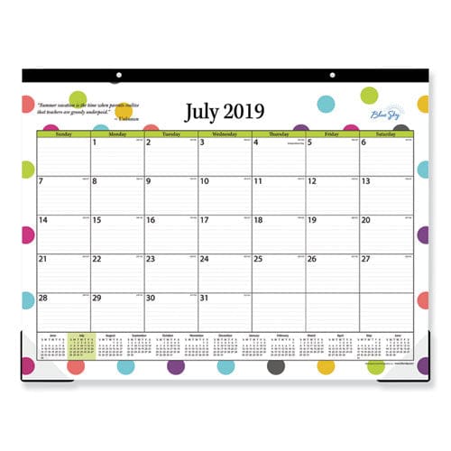 Blue Sky Teacher Dots Academic Desk Pad 22 X 17 Black Binding Clear Corners 12-month (july To June): 2022 To 2023 - School Supplies - Blue