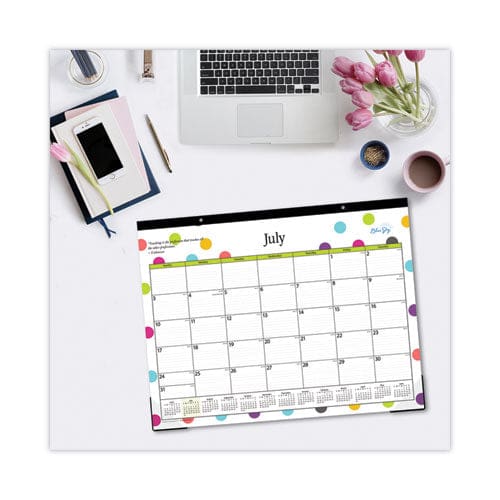 Blue Sky Teacher Dots Academic Desk Pad 22 X 17 Black Binding Clear Corners 12-month (july To June): 2022 To 2023 - School Supplies - Blue