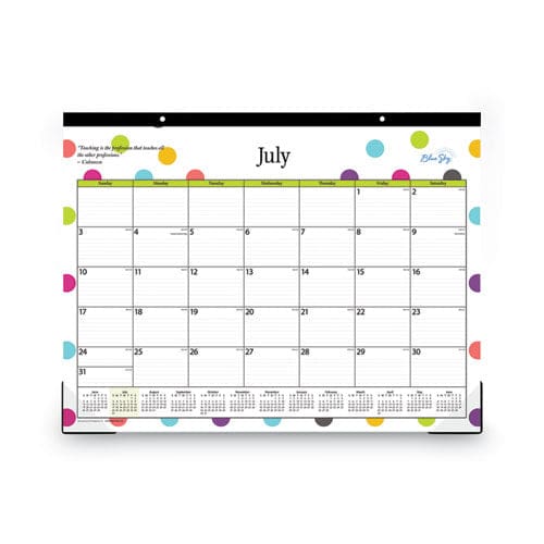 Blue Sky Teacher Dots Academic Desk Pad 22 X 17 Black Binding Clear Corners 12-month (july To June): 2022 To 2023 - School Supplies - Blue