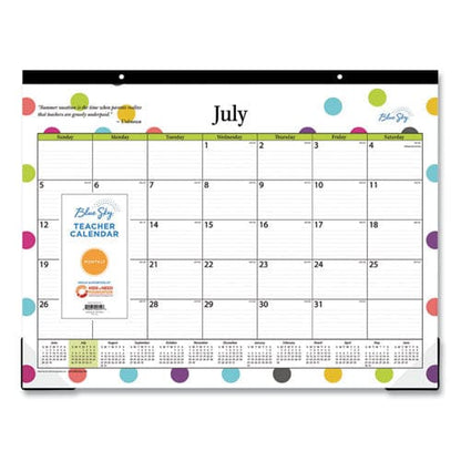 Blue Sky Teacher Dots Academic Desk Pad 22 X 17 Black Binding Clear Corners 12-month (july To June): 2022 To 2023 - School Supplies - Blue