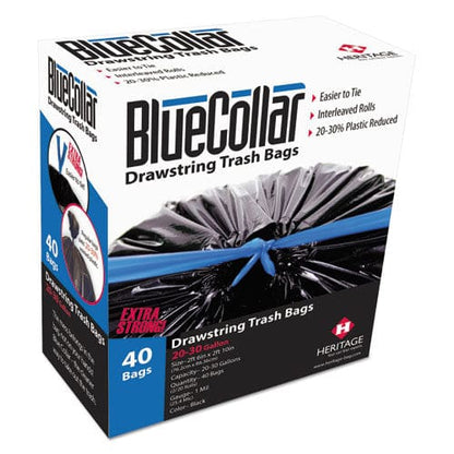 BlueCollar Drawstring Trash Bags 30 Gal 1 Mil 30 X 34 Black 40 Bags/box 6 Boxes/carton - Janitorial & Sanitation - BlueCollar