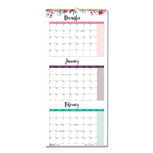 Blueline 3-month Wall Calendar Colorful Leaves Artwork 12.25 X 27 White/multicolor Sheets 12-month (jan To Dec): 2023 - School Supplies -