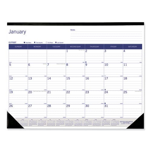 Blueline Duraglobe Monthly Desk Pad Calendar 22 X 17 White/blue/gray Sheets Black Binding/corners 12-month (jan To Dec): 2023 - School