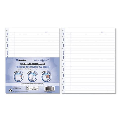 Blueline Miraclebind Ruled Paper Refill Sheets For All Miraclebind Notebooks And Planners 11 X 9.06 White/blue Sheets Undated - School