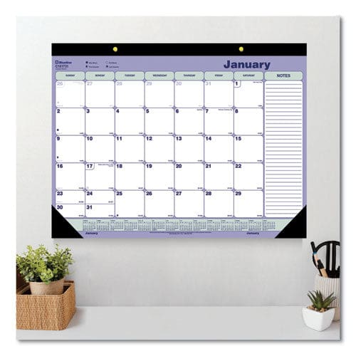 Blueline Monthly Desk Pad Calendar 21.25 X 16 White/blue/green Sheets Black Binding Black Corners 12-month (jan To Dec): 2023 - School