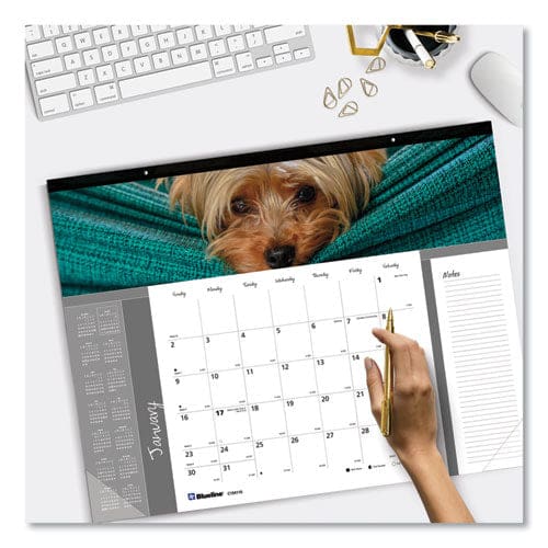 Blueline Pets Collection Monthly Desk Pad Puppies Photography 22 X 17 Black Binding Clear Corners 12-month (jan To Dec): 2023 - School