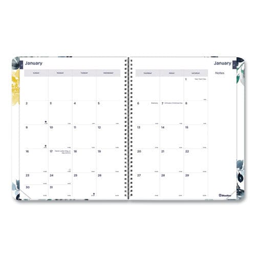 Blueline Soft Cover Design Weekly/monthly Planner Floral Watercolor Artwork 11 X 8.5 White/blue/yellow 12-month (jan To Dec): 2023 - School