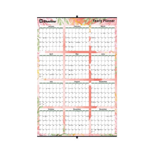 Blueline Yearly Laminated Wall Calendar Autumn Leaves Watercolor Artwork 36 X 24 White/sand/orange Sheets 12-month (jan-dec): 2023 - School