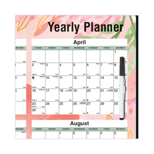 Blueline Yearly Laminated Wall Calendar Autumn Leaves Watercolor Artwork 36 X 24 White/sand/orange Sheets 12-month (jan-dec): 2023 - School