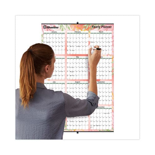 Blueline Yearly Laminated Wall Calendar Autumn Leaves Watercolor Artwork 36 X 24 White/sand/orange Sheets 12-month (jan-dec): 2023 - School