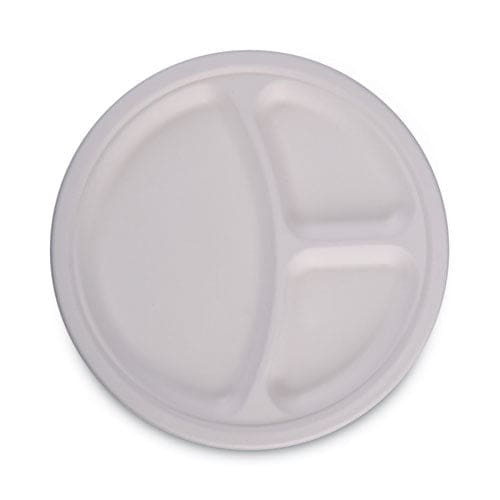 Boardwalk Bagasse Dinnerware 3-compartment Plate 10 Dia White 500/carton - Food Service - Boardwalk®