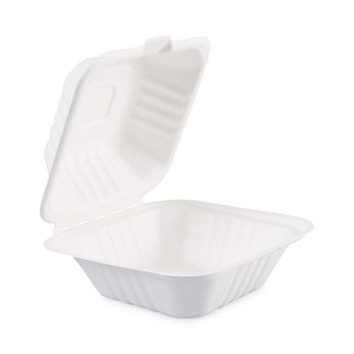 Boardwalk Bagasse Food Containers Hinged-lid 1-compartment 6 X 6 X 3.19 White Sugarcane 125/sleeve 4 Sleeves/carton - Food Service -