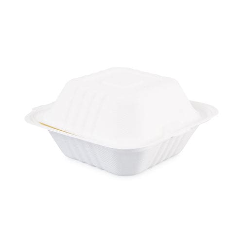 Boardwalk Bagasse Food Containers Hinged-lid 1-compartment 6 X 6 X 3.19 White Sugarcane 125/sleeve 4 Sleeves/carton - Food Service -
