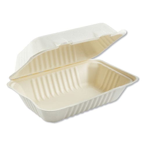 Boardwalk Bagasse Food Containers Hinged-lid 1-compartment 9 X 9 X 3.19 White Sugarcane 100/sleeve 2 Sleeves/carton - Food Service -