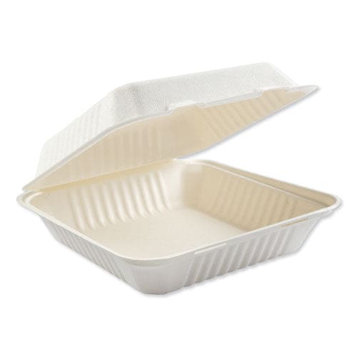 Boardwalk Bagasse Food Containers Hinged-lid 1-compartment 9 X 9 X 3.19 White Sugarcane 100/sleeve 2 Sleeves/carton - Food Service -