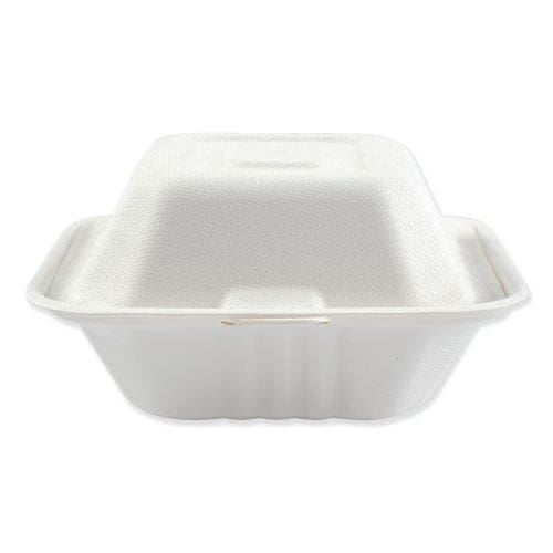 Boardwalk Bagasse Food Containers Hinged-lid 1-compartment 9 X 9 X 3.19 White Sugarcane 100/sleeve 2 Sleeves/carton - Food Service -
