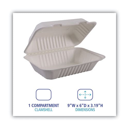 Boardwalk Bagasse Food Containers Hinged-lid 1-compartment 9 X 6 X 3.19 White Sugarcane 125/sleeve 2 Sleeves/carton - Food Service -
