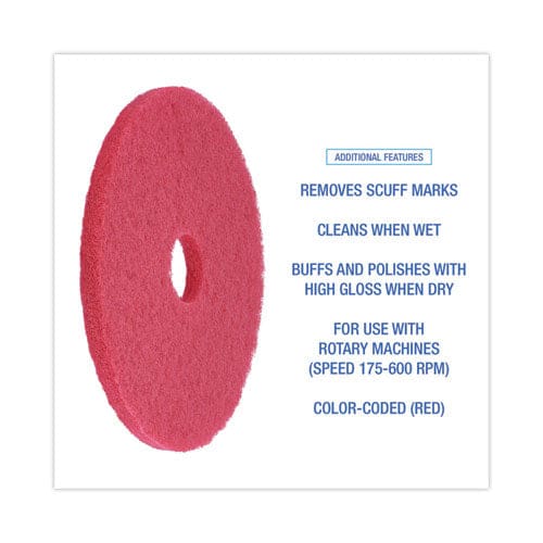 Boardwalk Buffing Floor Pads 18 Diameter Red 5/carton - Janitorial & Sanitation - Boardwalk®