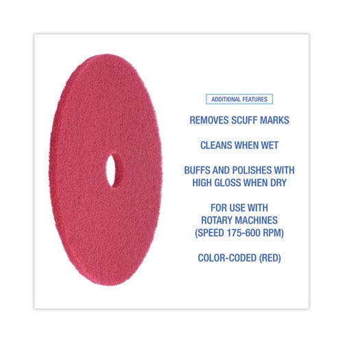 Boardwalk Buffing Floor Pads 21 Diameter Red 5/carton - Janitorial & Sanitation - Boardwalk®