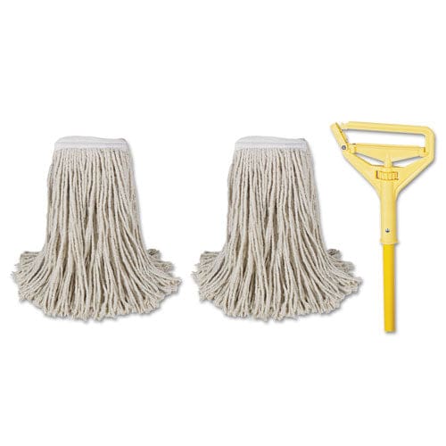 Boardwalk Cotton Cut End Mop Kit #24 Natural Cotton Head 60 Yellow Metal/plastic Handle - Janitorial & Sanitation - Boardwalk®