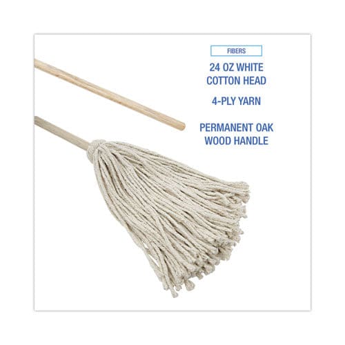 Boardwalk Cotton Deck Mop 24 Oz White Cotton Head 50 Wood Handle 6/carton - Janitorial & Sanitation - Boardwalk®