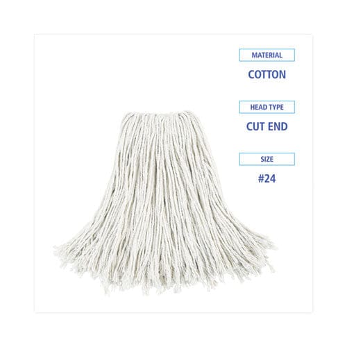 Boardwalk Cut-end Wet Mop Head Cotton No. 24 White 12/carton - Janitorial & Sanitation - Boardwalk®