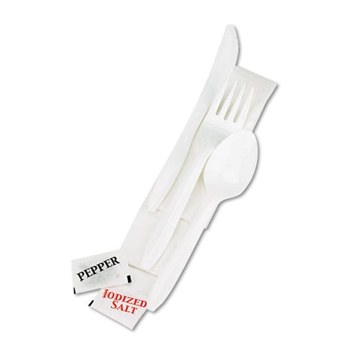 Boardwalk Cutlery Kit Plastic Fork/spoon/knife/salt/polypropylene/napkin White 250/carton - Food Service - Boardwalk®