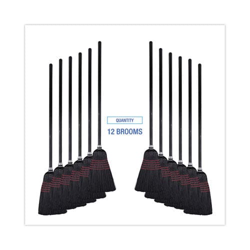 Boardwalk Flagged Tip Poly Bristle Janitor Brooms 10 X 58.5 Wood Handle Natural/black 12/carton - Janitorial & Sanitation - Boardwalk®