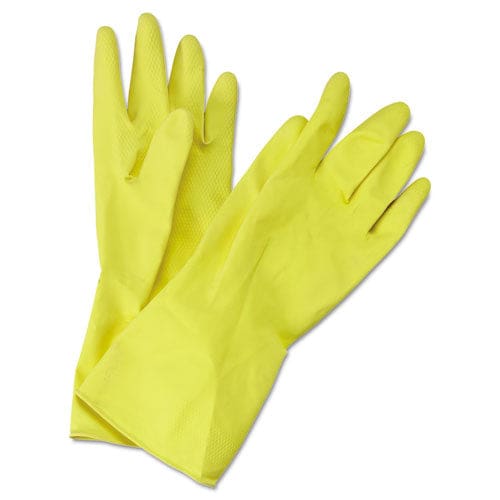 Boardwalk Flock-lined Latex Cleaning Gloves Medium Yellow 12 Pairs - Janitorial & Sanitation - Boardwalk®